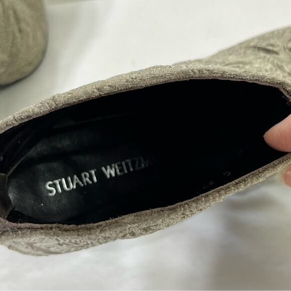 Stuart Weitzman Bacari Romantic Velvet Bootie in Greige Size 8 EUC - Picture 6 of 8